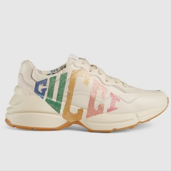 Gucci Rhyton cream chunky rainbow glitter logo casual sneakers size 36.5 - Picture 11 of 11